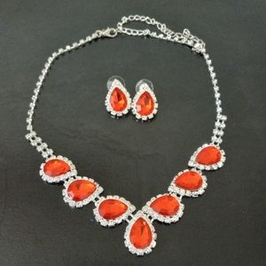 Vintage Designer Rubies White Gold Necklace and Earrings